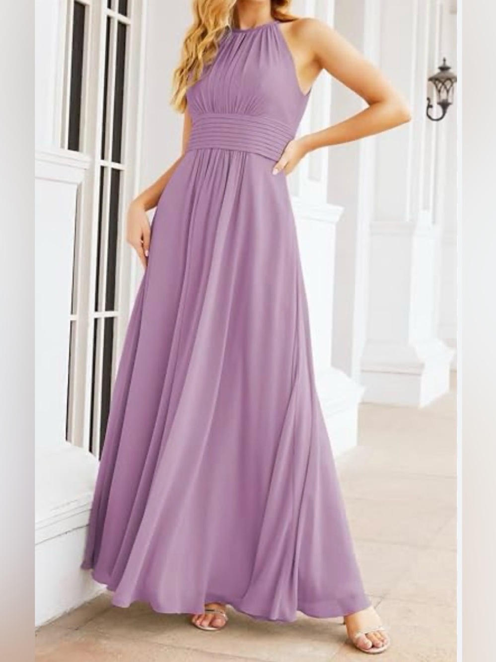 Halter Neck Lavender Maxi Dress - Womens Formal Gown